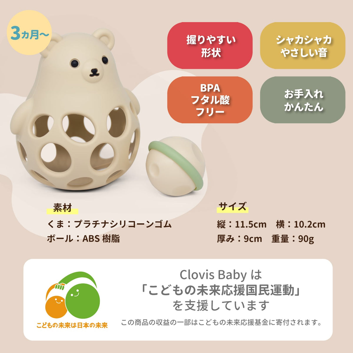 素材 プラチナシリコーンゴム・ABS樹脂 サイズ 縦11.5cm 横10.2cm 厚み9cm 重量90g