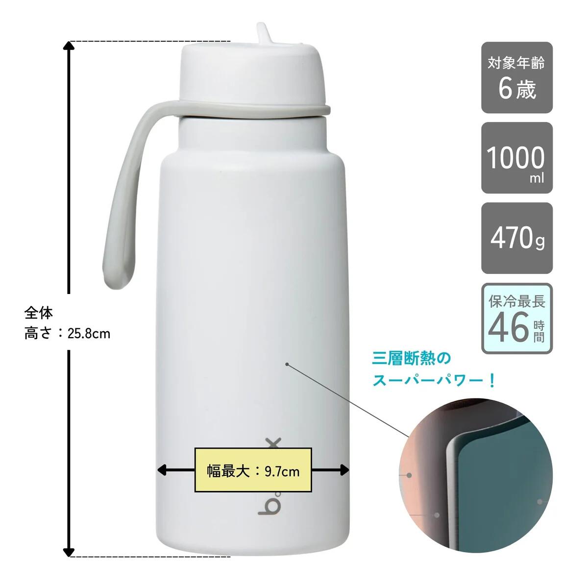 1.0L サイズ図 高さ25.8cm 幅9.7cm 470g