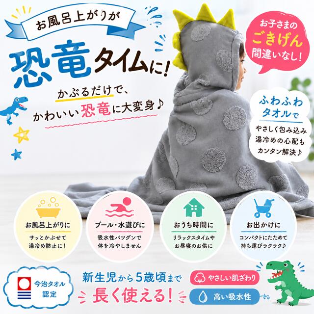 【双子用ギフトセット】SOF 恐竜 フード付ポンチョ 今治バスタオル 2枚セット 商品画像5