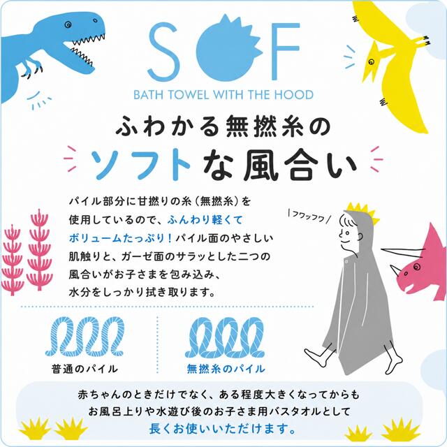 【双子用ギフトセット】SOF 恐竜 フード付ポンチョ 今治バスタオル 2枚セット 商品画像2
