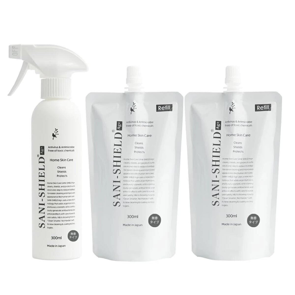 おうち除菌・お掃除 サニーシールド Ag+ 300ml(トリガー付1本)+詰替300ml 2袋 お得セット 中性 抗菌 コーティング 除菌 消臭 赤ちゃん ベビー 子供 ペット 古堅純子 SANI-SHIELD キッチン シンク プレゼント 出産祝