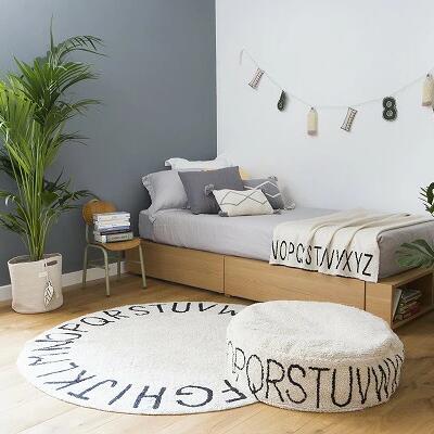 『洗えるラグ』 Lorenacanalsロレーナカナルズ Round ABC Natural-Negro / Natural-Blackラウンドラグ洗えるラグ