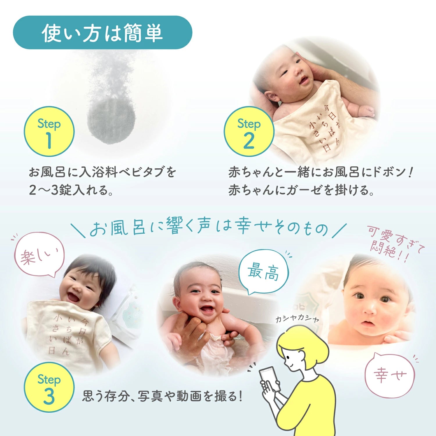 ベビタブ ファーストバスデー キット （ベビタブ12錠+オーガニックガーゼハンカチ+記録カードの3点セット）