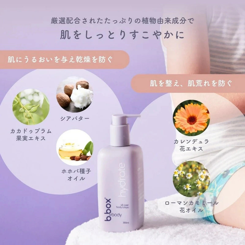 ビーボックスボディ b.box body ハイドレート hydrate ボディローション＜保湿用ローション＞ 保湿 スキンケア カサカサ 全身 顔 bbox b-box ベタつきにくい 肌のキメ整える フレッシュな心地よい香り 植物成分 エッセンシャルオイル配合