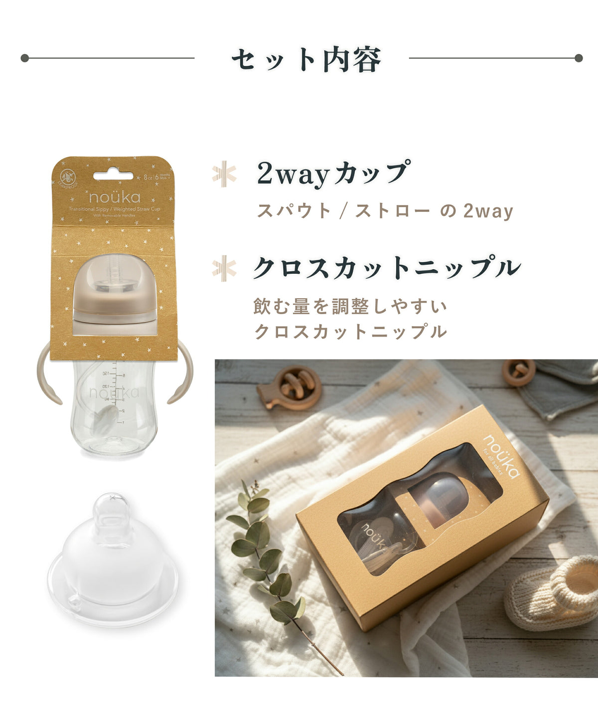 セット内容 2wayカップとクロスカットニップル