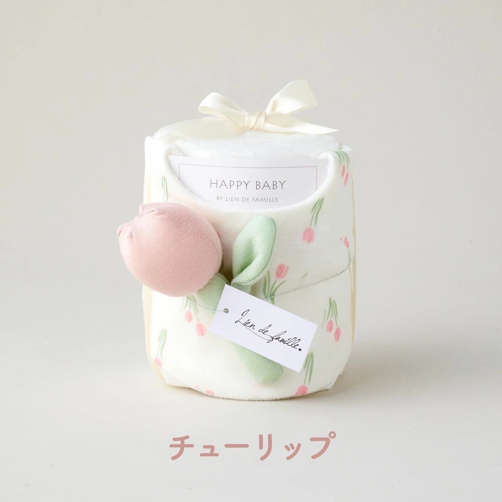 チューリップ柄（ピンク）のおむつケーキ