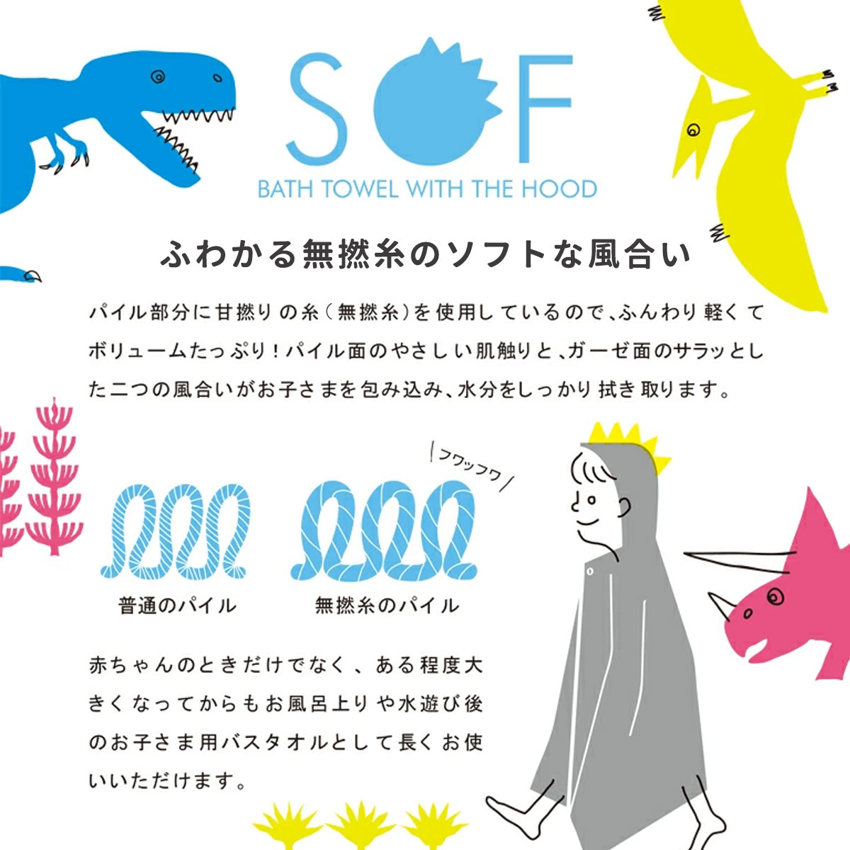 SOF 恐竜 フード付ポンチョ 今治バスタオル｜コンテックス