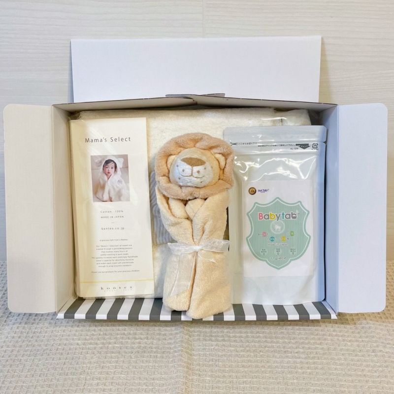 【★ギフトBOX入り】ベビタブ12錠 /  ぞう：グレー:フラッフィー フード付 / アニマルブランキー 3点セット